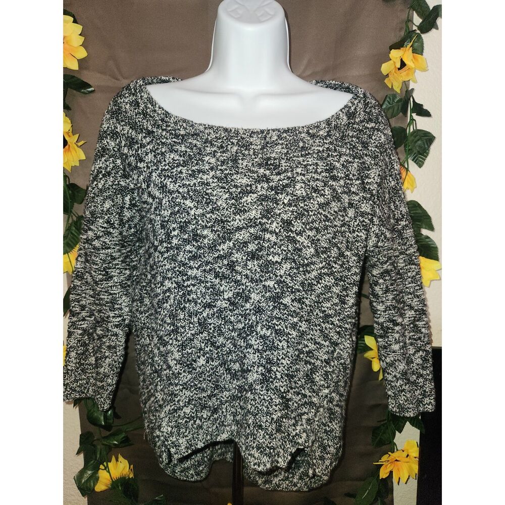 Express Women's Small Black White Marled Chunky Knit Boat Neck Sweater High Low
